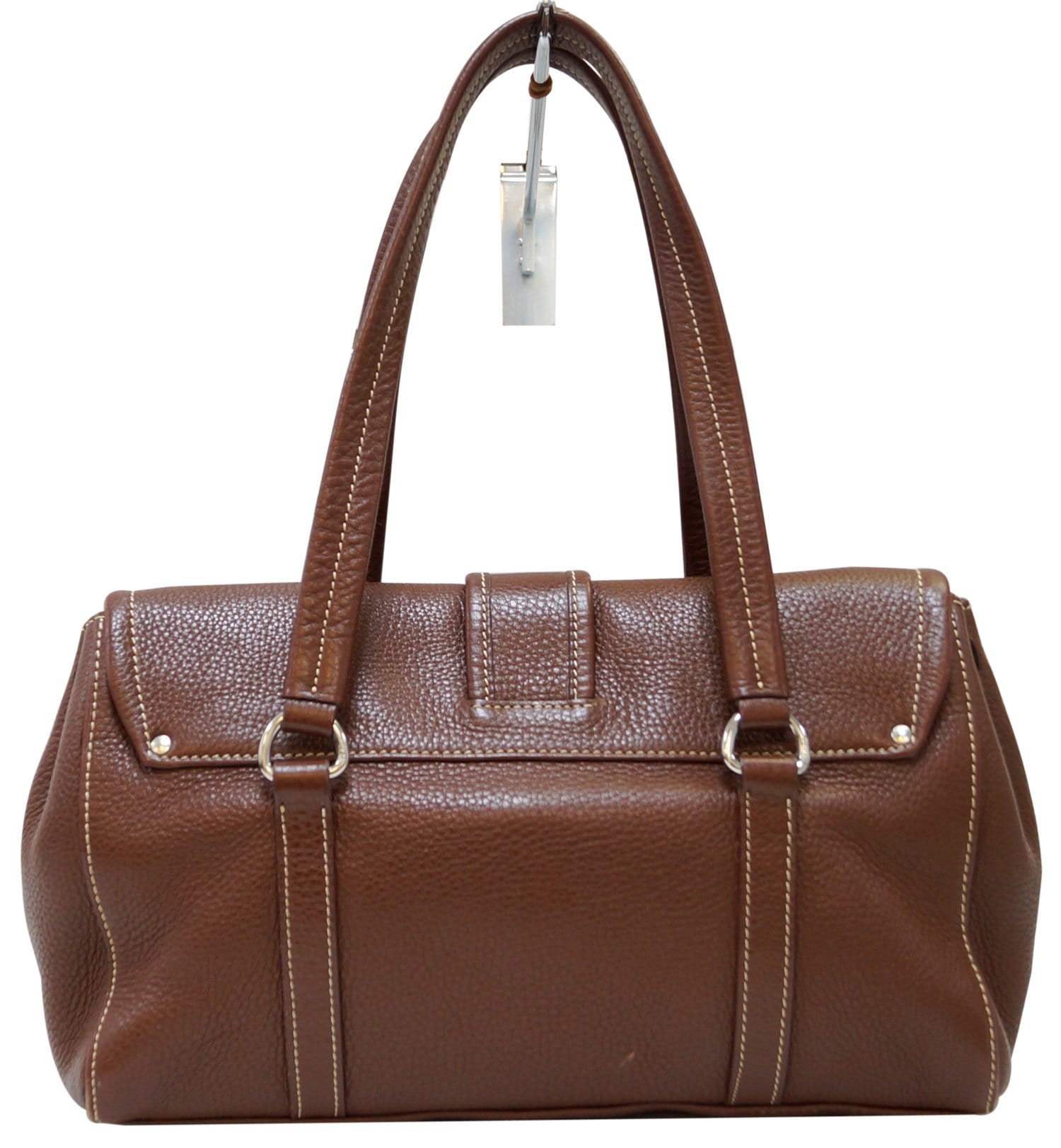 Prada Grommet Shoulder Bag Leather Brown