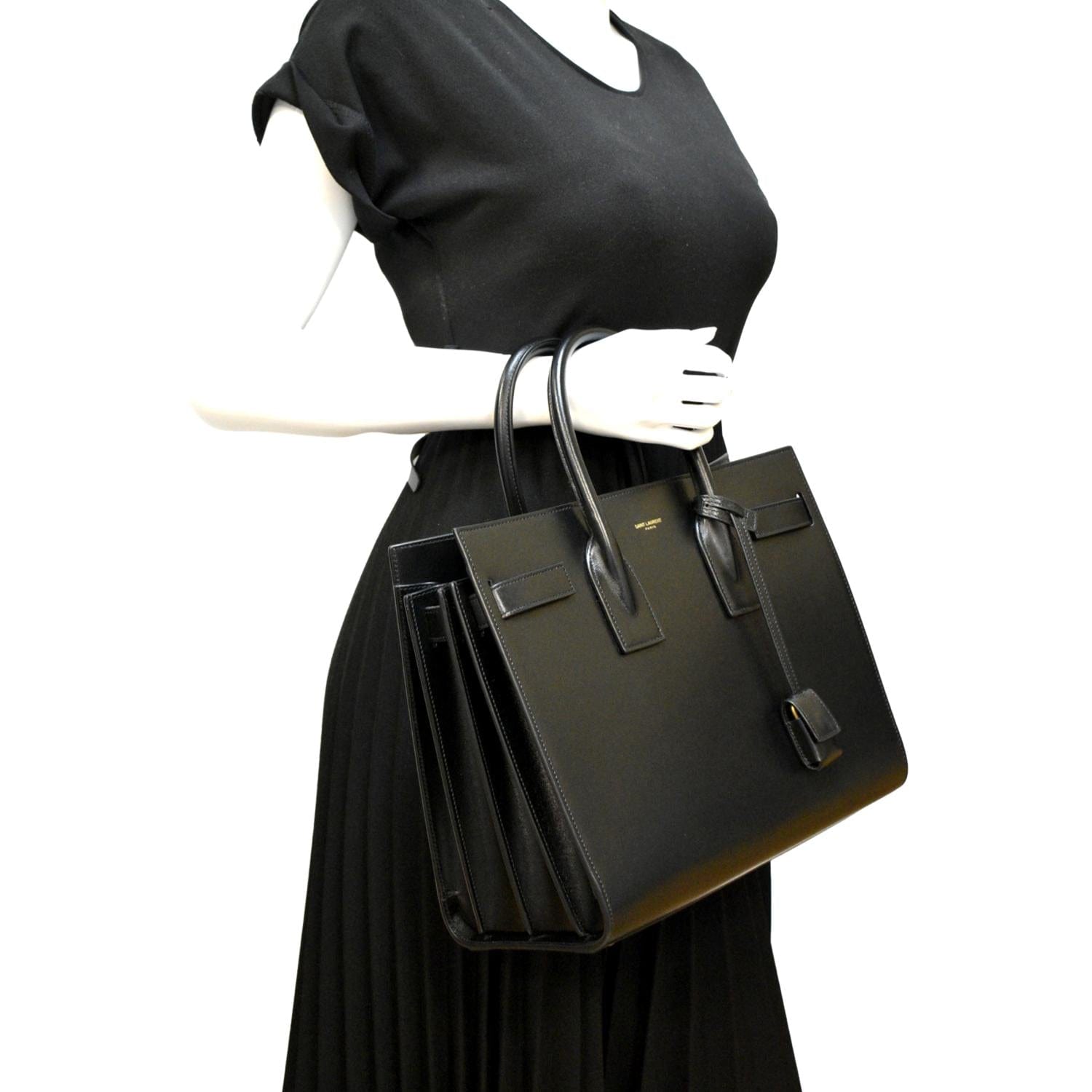 YSL Saint Laurent Yves Sac De Jour Satchel Shoulder Bag Leather Black Satchel Bag