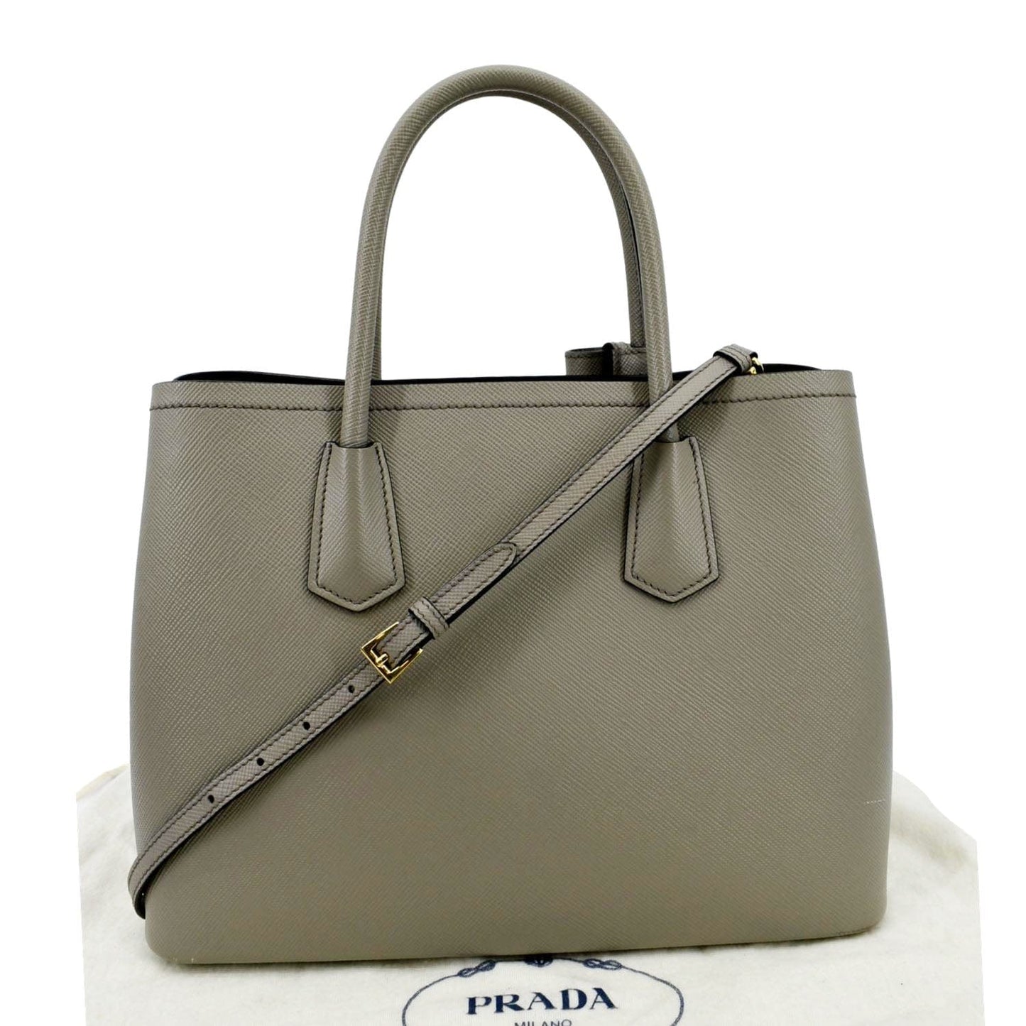 Prada Double Handle Tote Bag Grey Leather Saffiano Gray Shoulder Bag