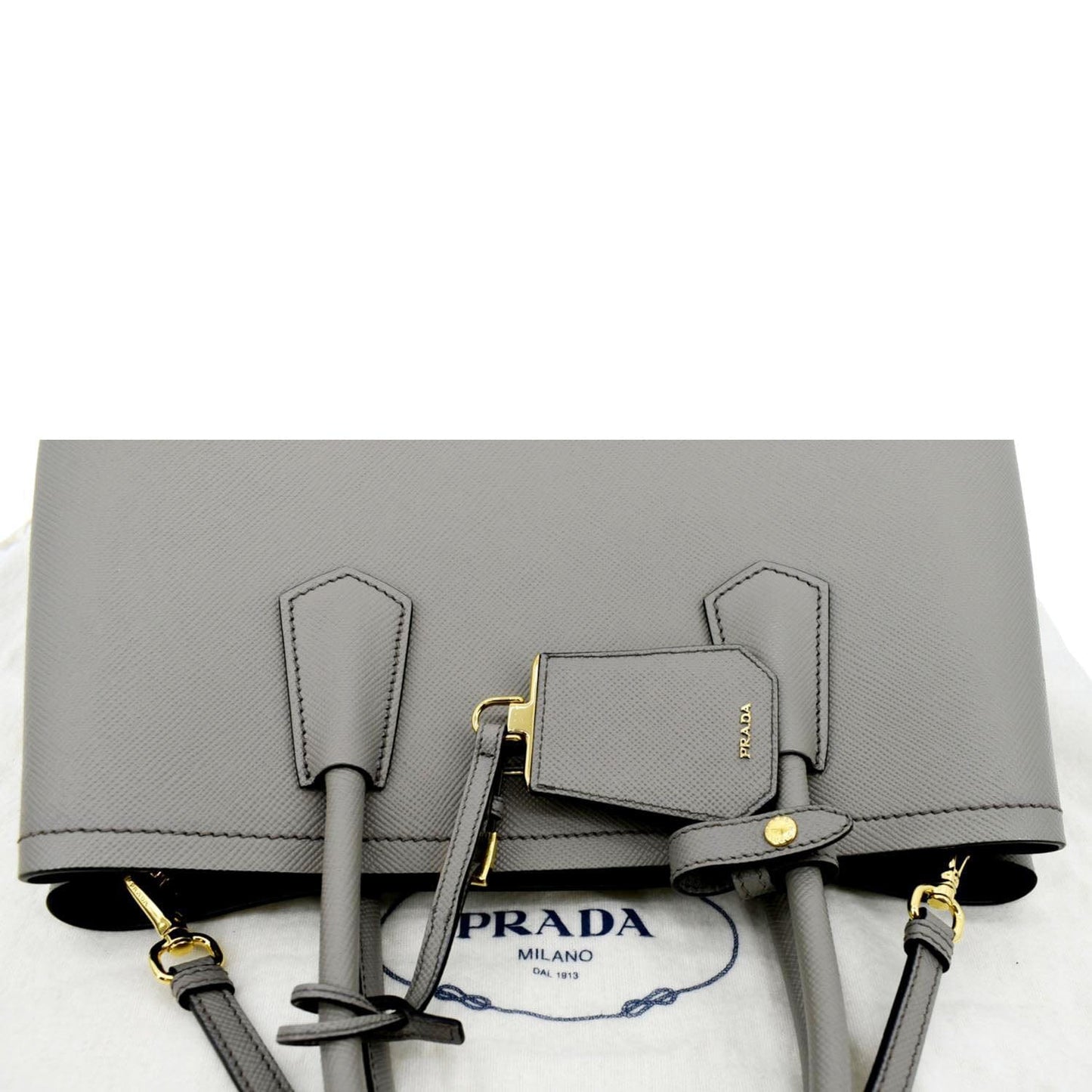 Prada Double Handle Tote Bag Grey Leather Saffiano Gray Shoulder Bag