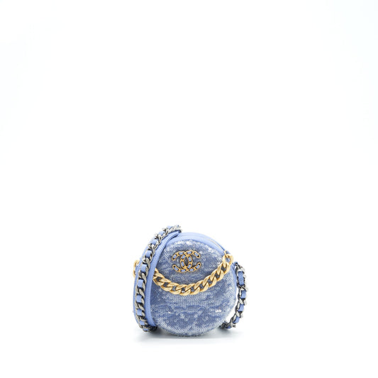Chanel 19 Round Chains Sequins Light Hardware Multicolour Blue Clutch Bag