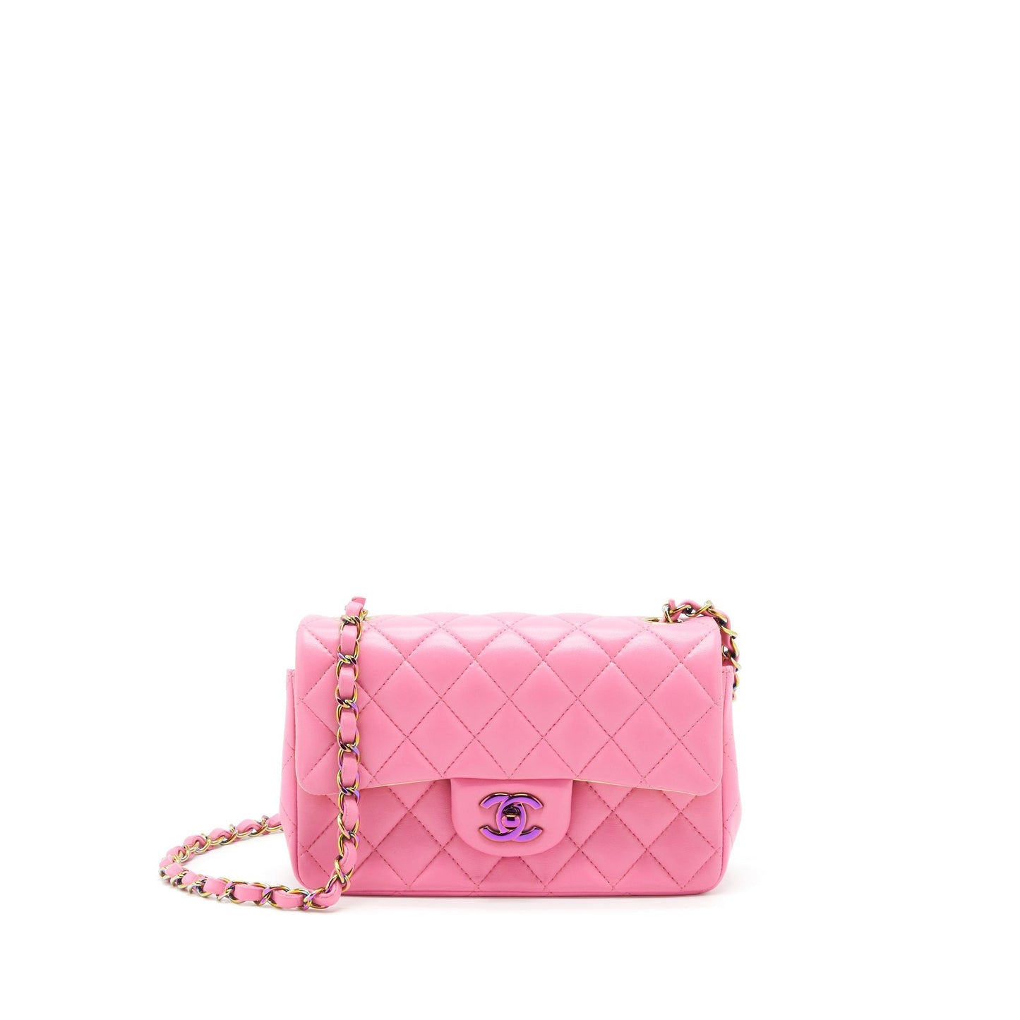 Chanel Rectangular Flap Lambskin Rainbow Hardware Pink Shoulder Bag