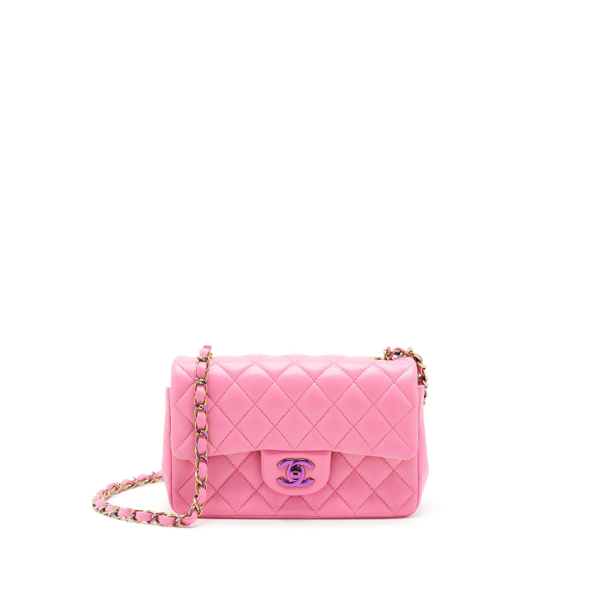 Chanel Rectangular Flap Lambskin Rainbow Hardware Pink Shoulder Bag