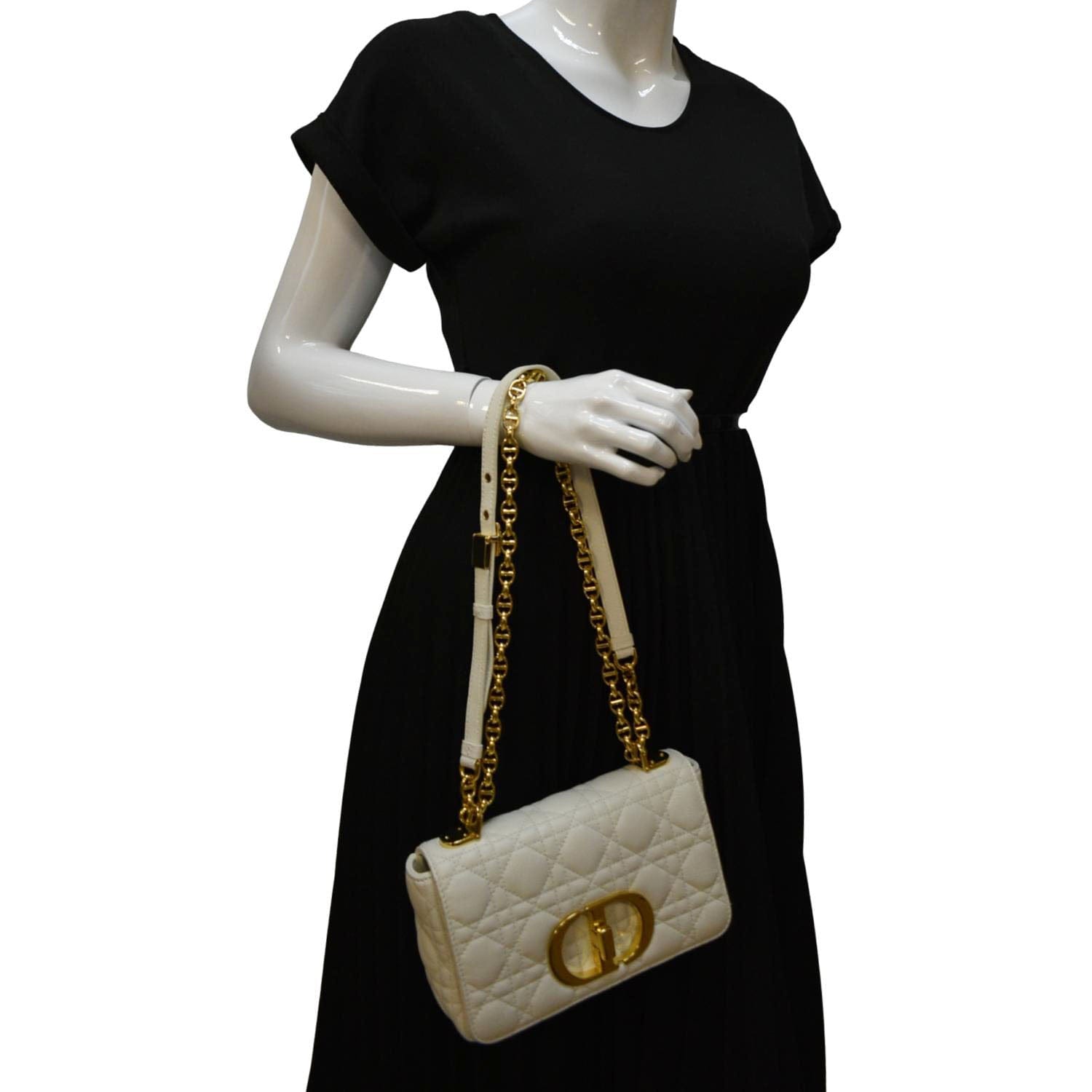Dior Caro Supple Cannage Calfskin Shoulder Bag Ivory Leather Small