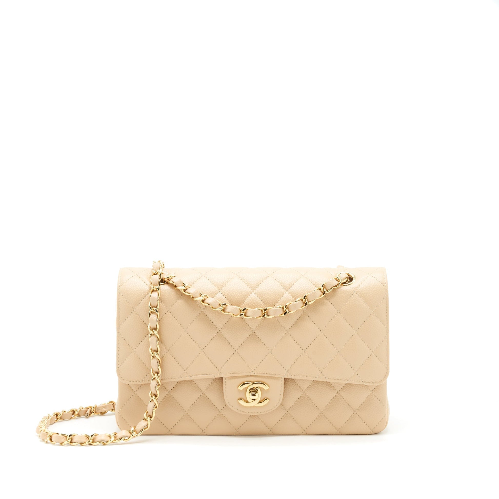 Chanel Classic Double Flap Caviar GHW Beige Shoulder Bag