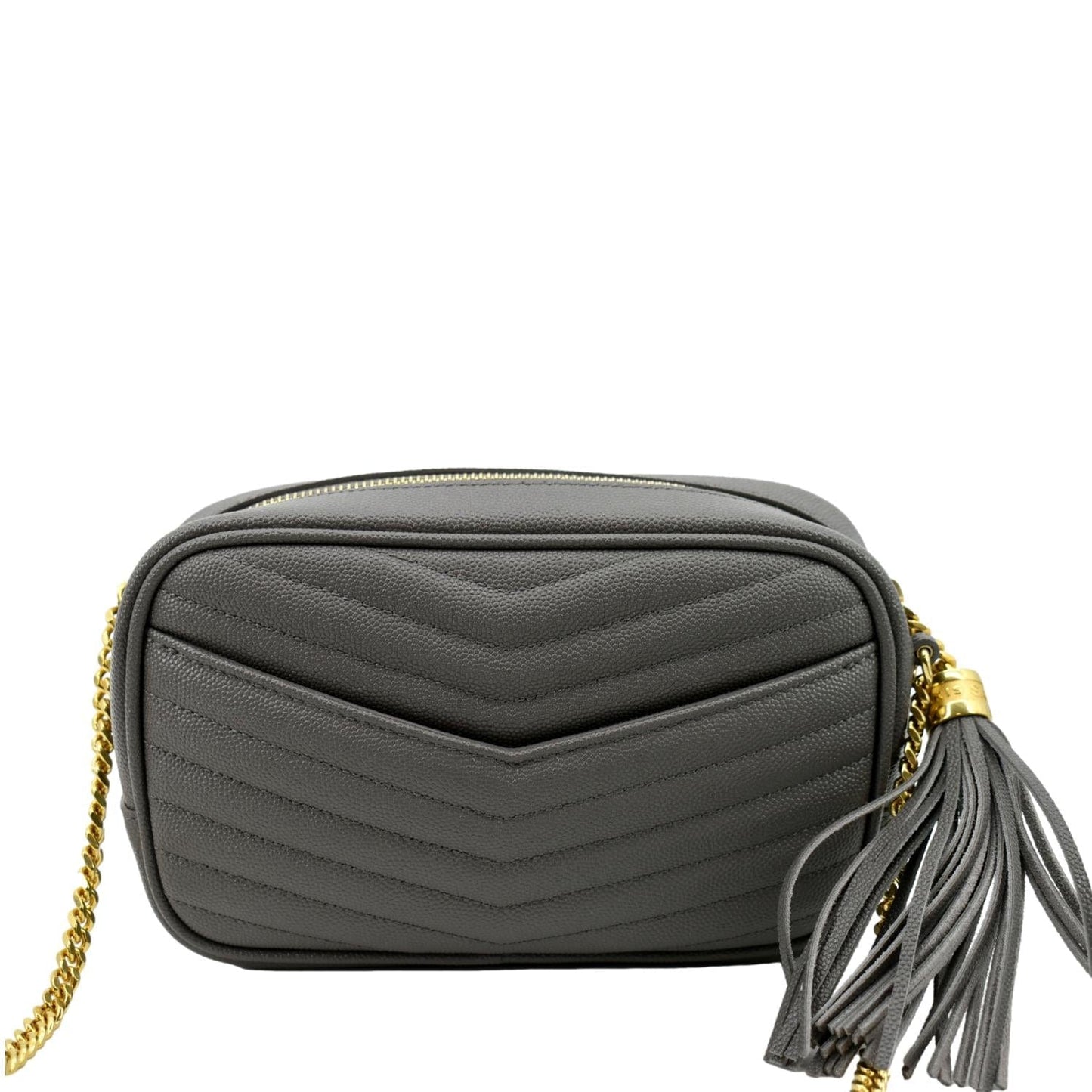 YSL Saint Laurent Yves Lou Chevron Camera Crossbody Bag Storm Leather