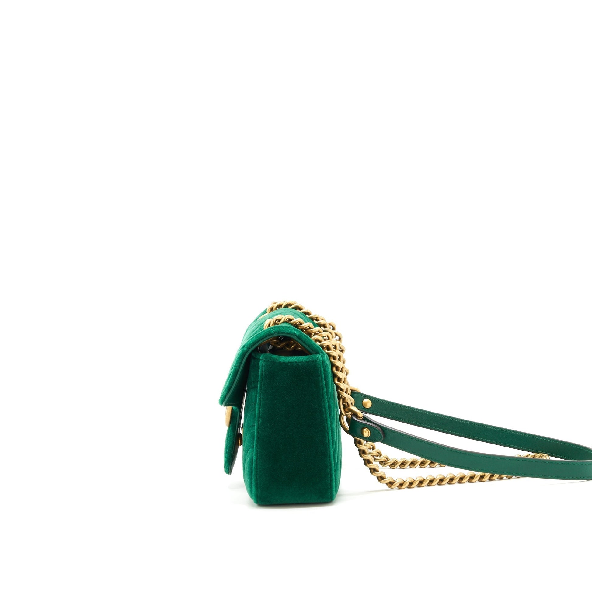 Gucci Marmont Bag Velvet Green Mini Travel Bag Green Ghw