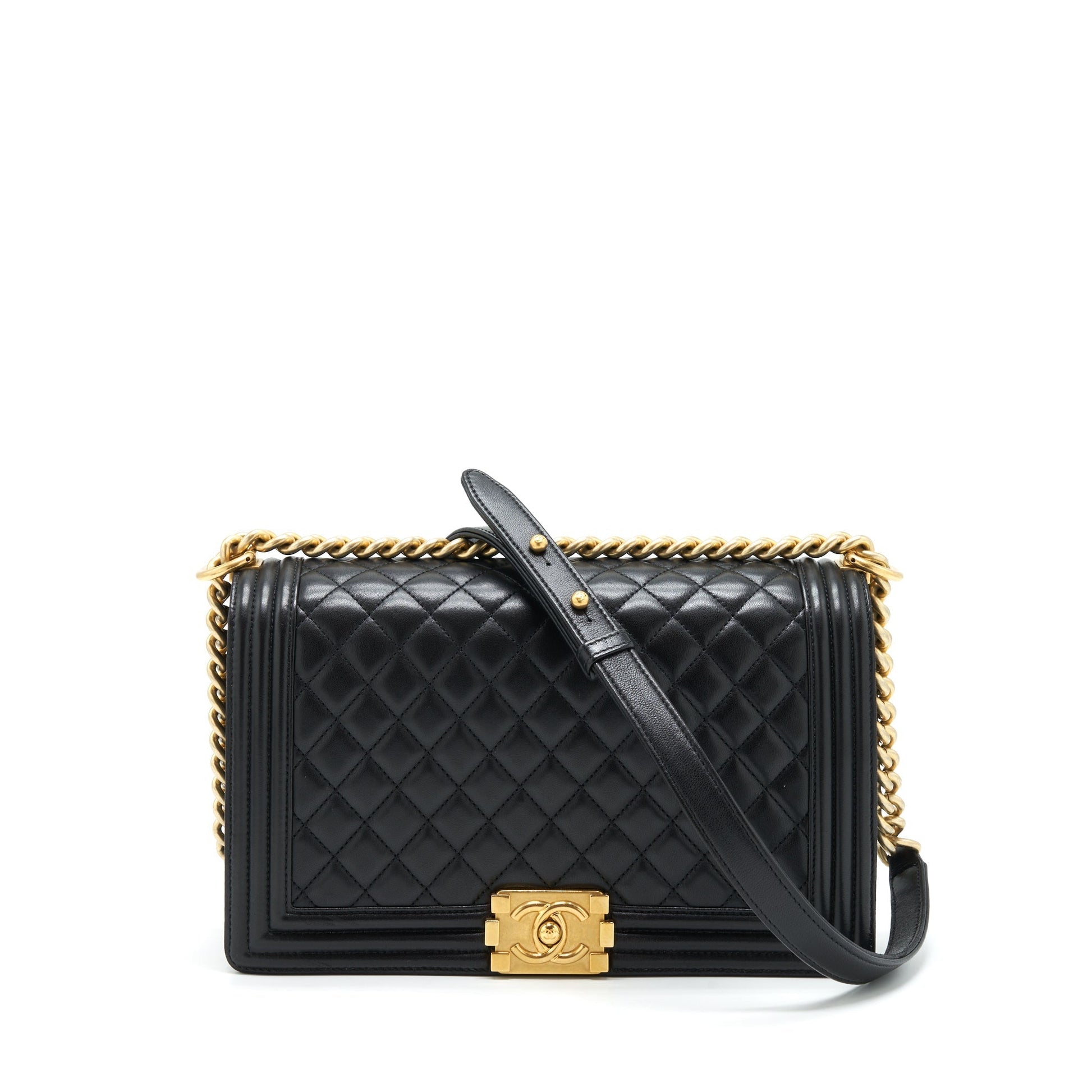 Chanel Boy New 28cm Lambskin Ruthenium GHW Black Handbag
