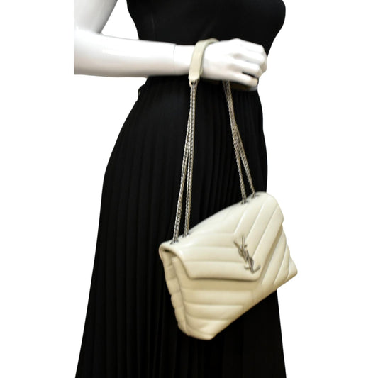 YSL Saint Laurent Yves Loulou Crossbody Bag Ivory Leather Quilted Toy