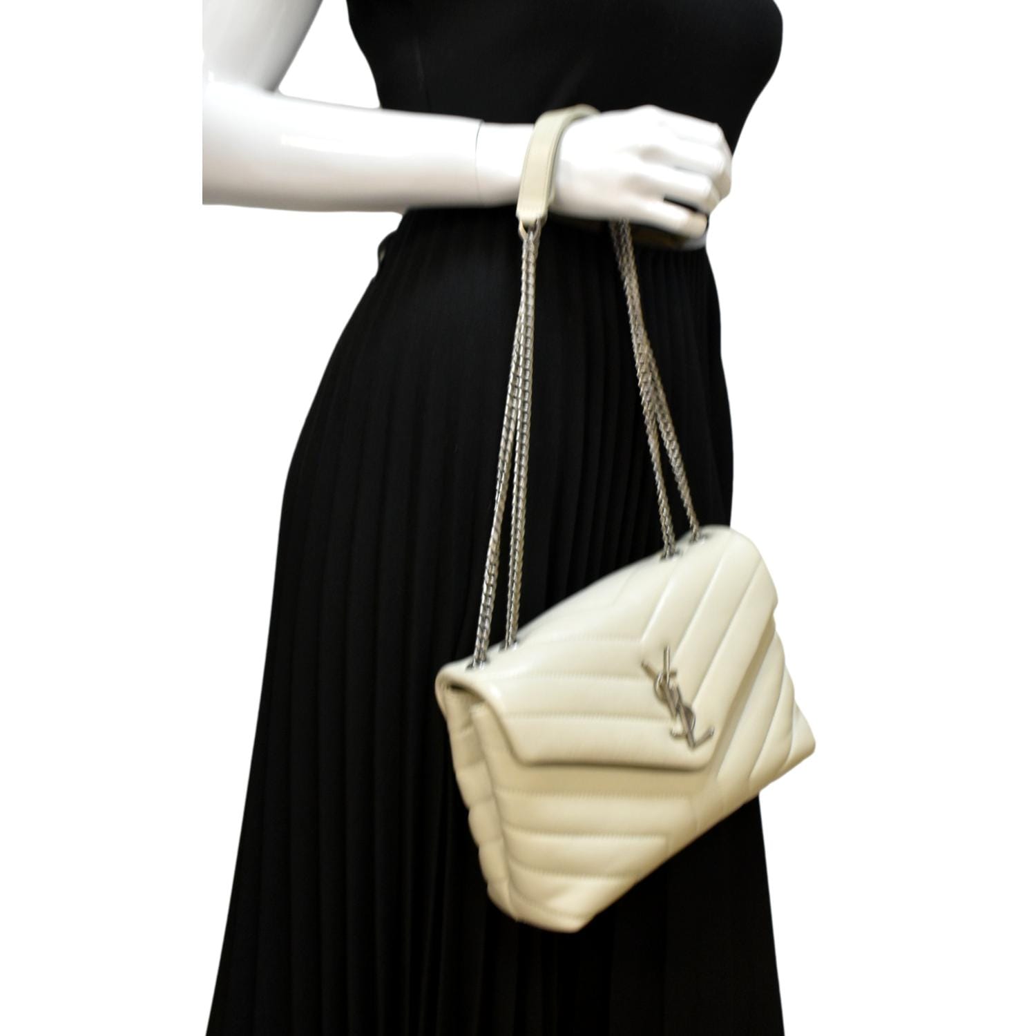 YSL Saint Laurent Saint Loulou Toy Crossbody Bag Ivory Leather Quilted
