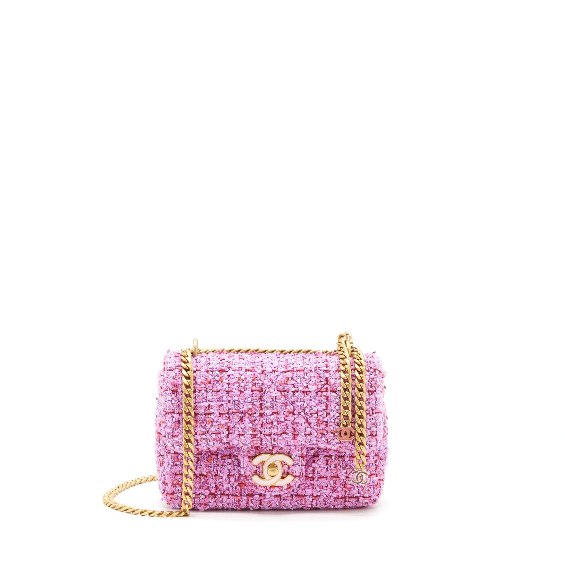 Chanel 22P Square Flap Tweed Hardware Pink Gold Shoulder Bag