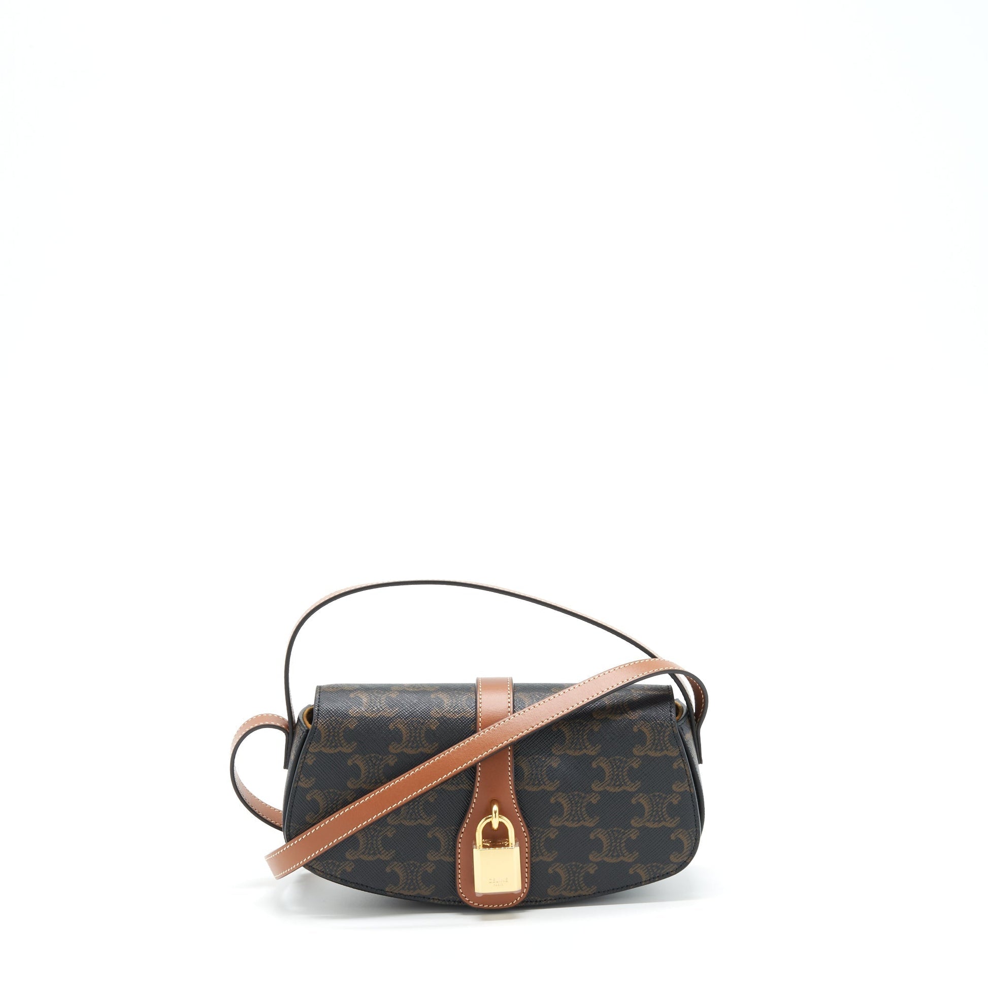 Celine Clutch On Strap In Triumphed Calfskin Handbag Canvas Tan Clutch Bag