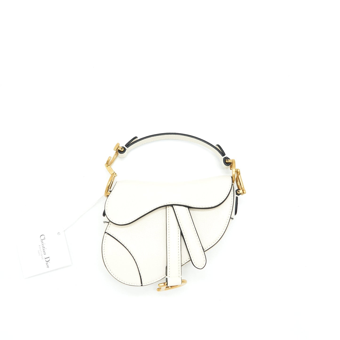 Dior Micro (Super ) Saddle Purse Goat Skin White Mini Travel Bag