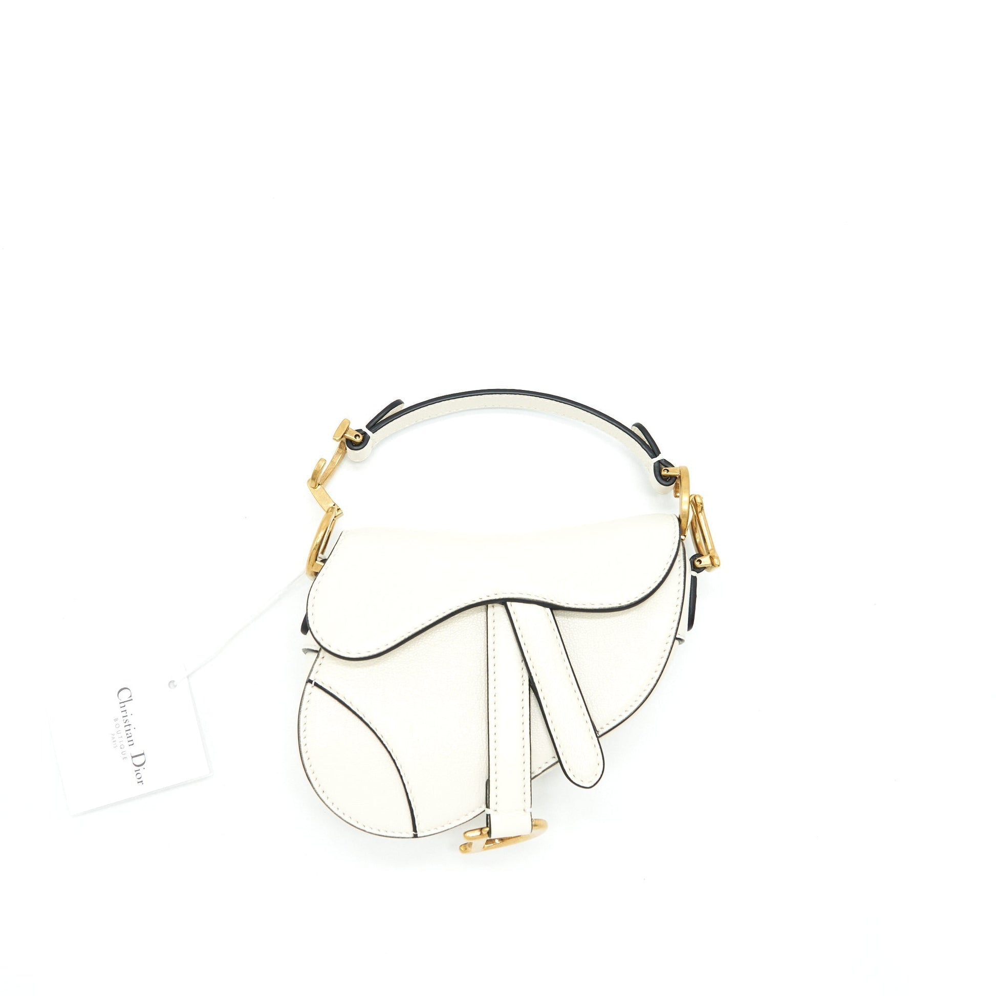 Dior Micro (Super ) Saddle Purse Goat Skin White Mini Travel Bag