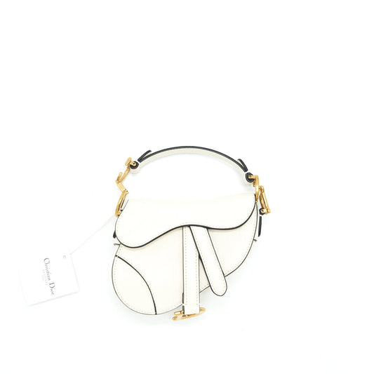 Dior Micro (Super ) Saddle Purse Goat Skin White Mini Travel Bag