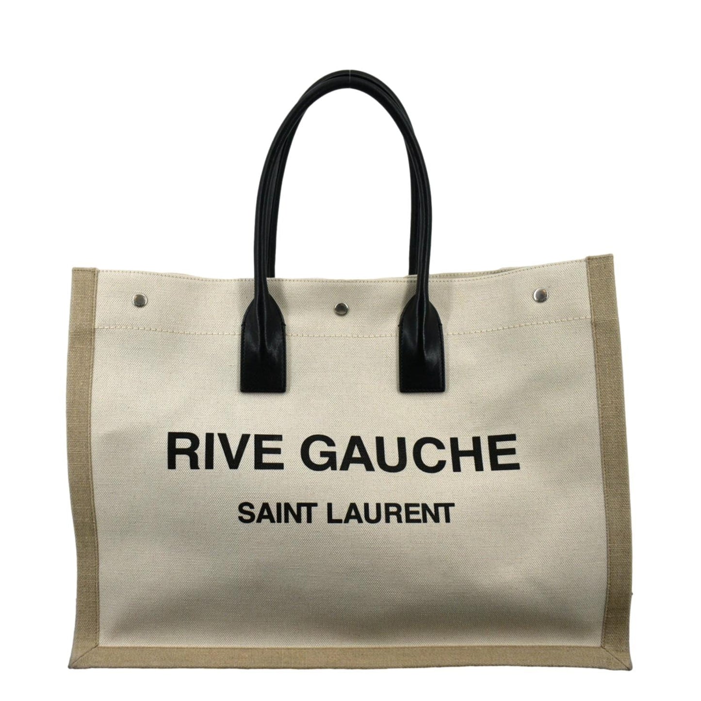 YSL Saint Laurent Yves Rive Gauche Linen Tote Griege Leather Small Tote Bag Gauche Small Tote