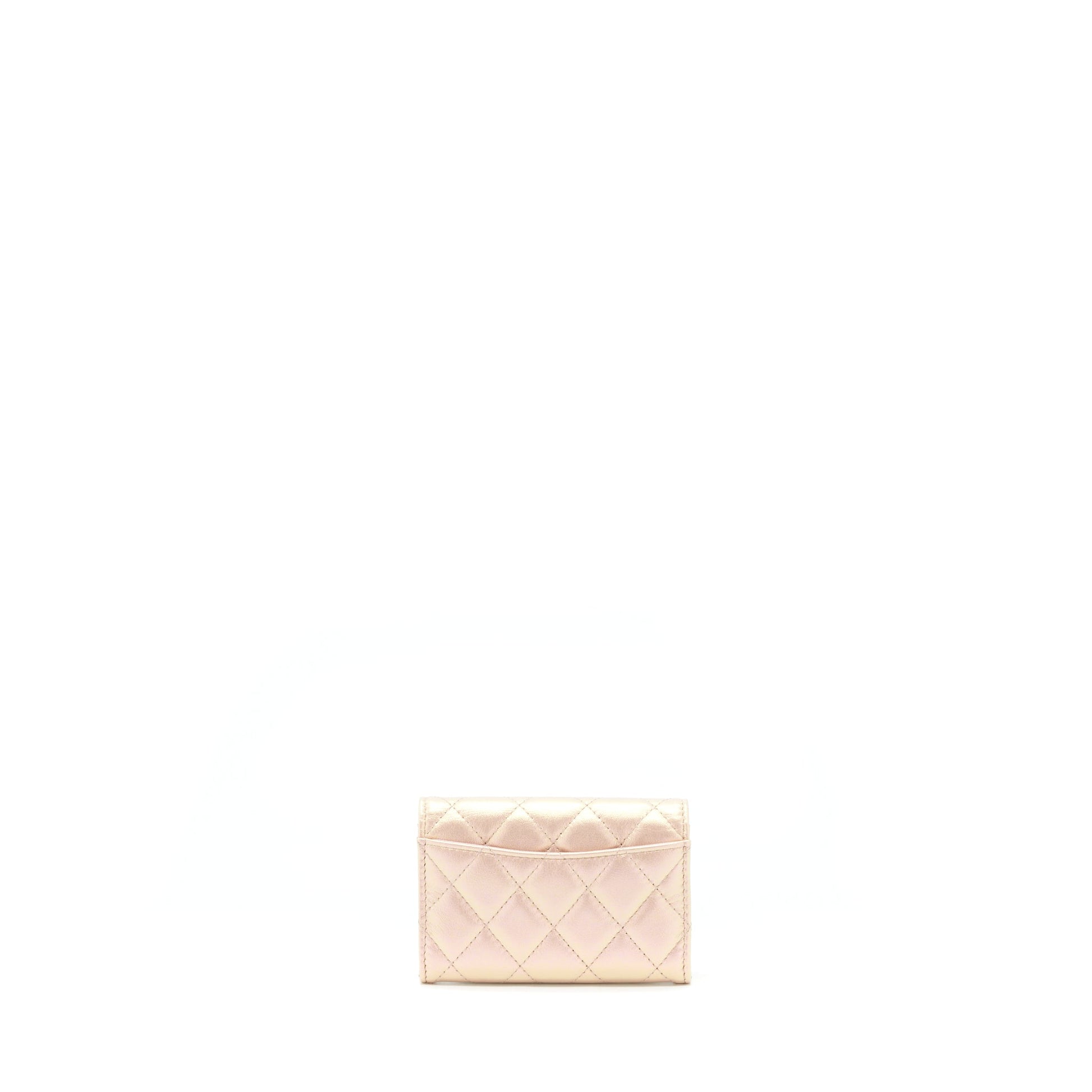 Chanel 21k Iridescent Flap Card Holder SHW Pink Wallet Case