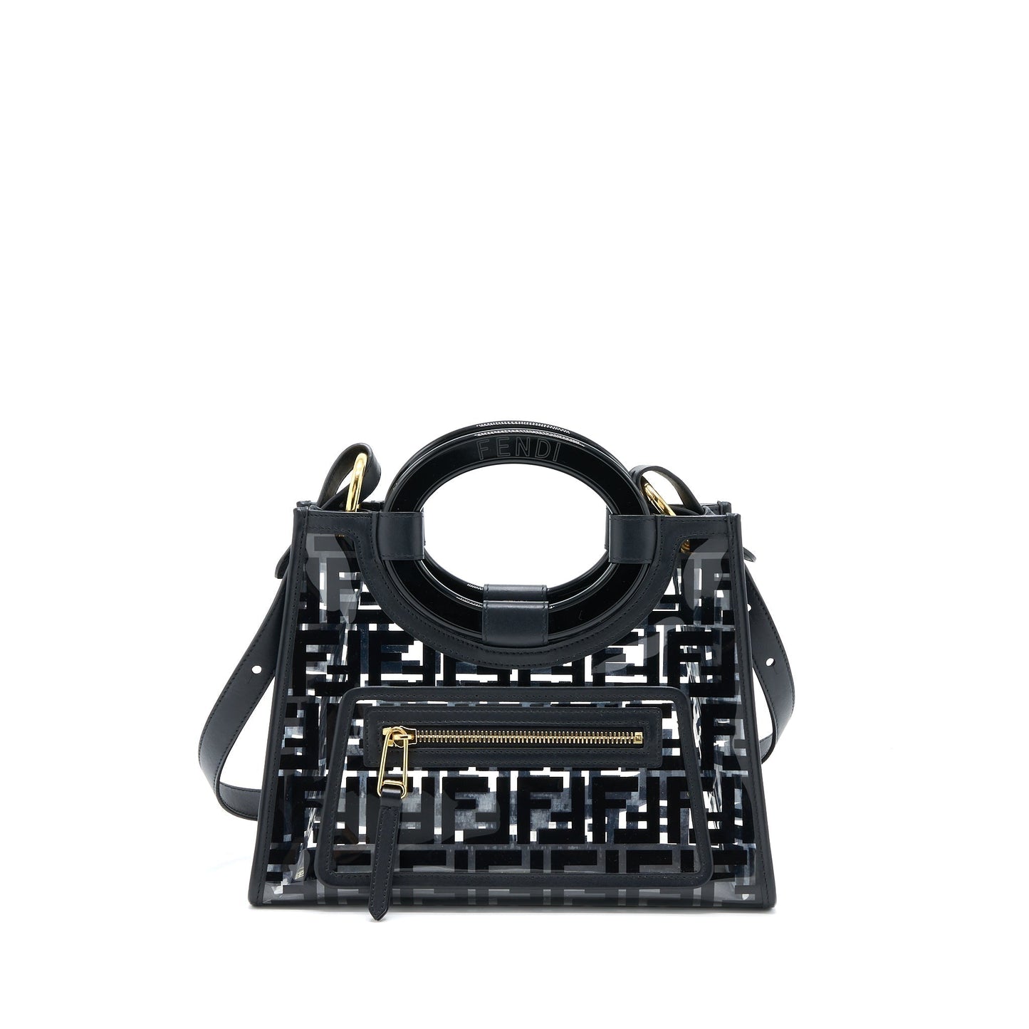 Fendi Transparent Runaway Tote Leather Black Small Tote Bag