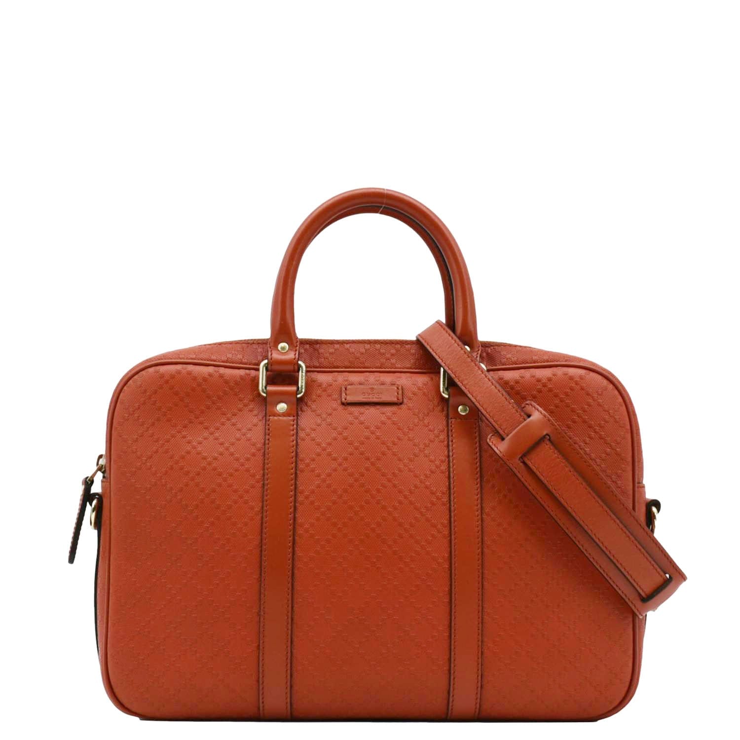 Gucci Diamante Bright Briefcase Travel Bag Orange Leather