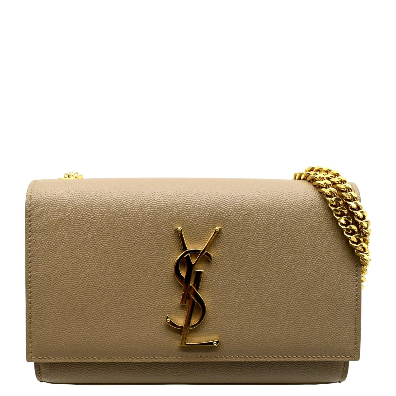 YSL Saint Laurent Yves Kate Clutch Crossbody Bag Leather Beige Chain Clutch Bag