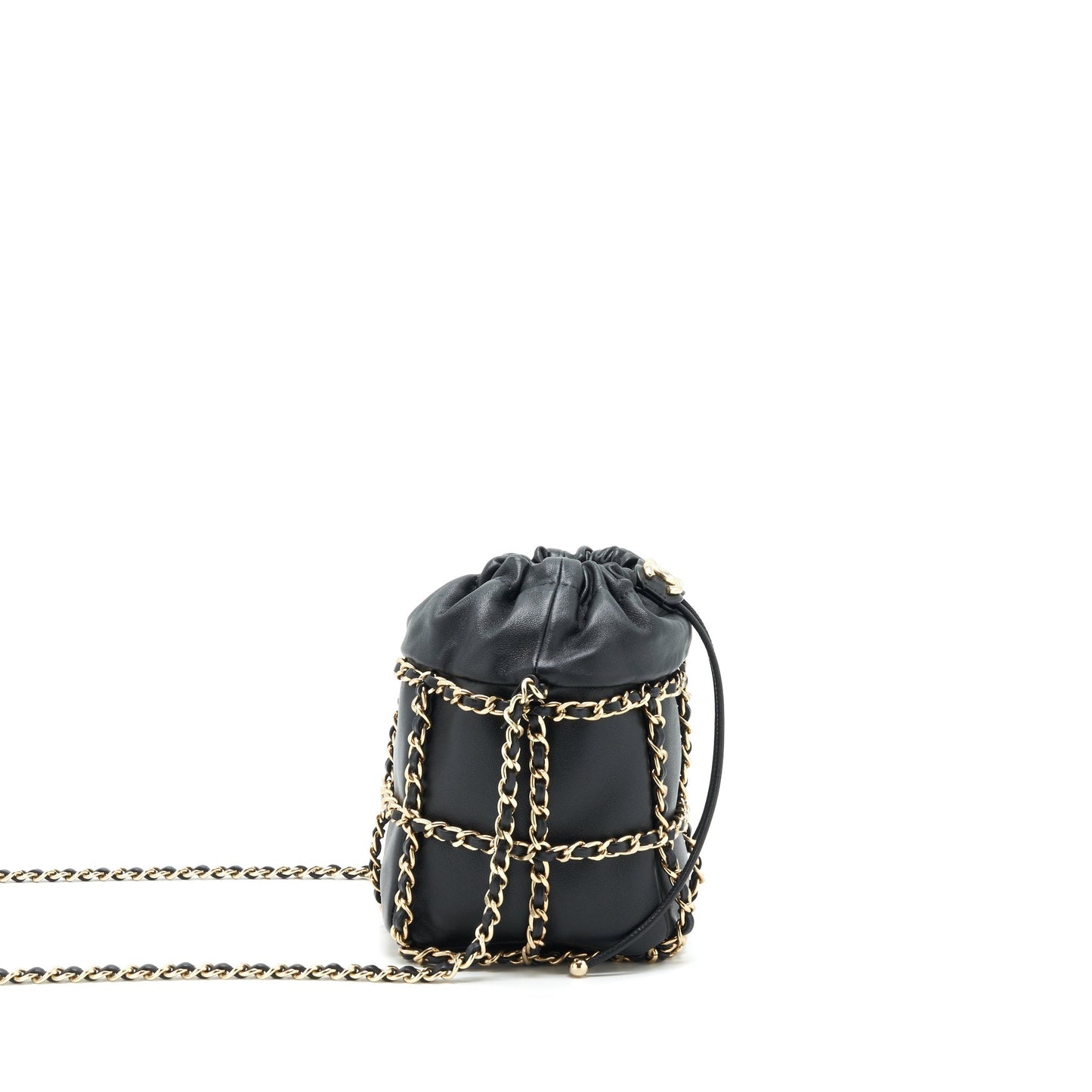 Chanel 21C Bucket Chains Lambskin LGHW Black Bucket Bag