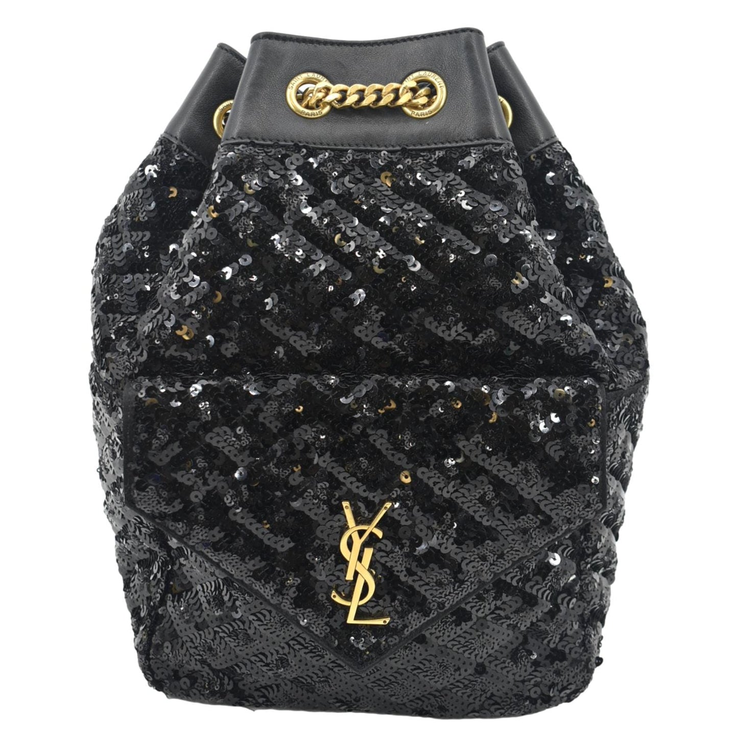 YSL Saint Laurent Saint Sequin Backpack Bag Leather Black