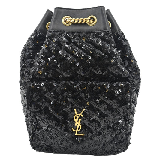 YSL Saint Laurent Saint Sequin Backpack Bag Leather Black