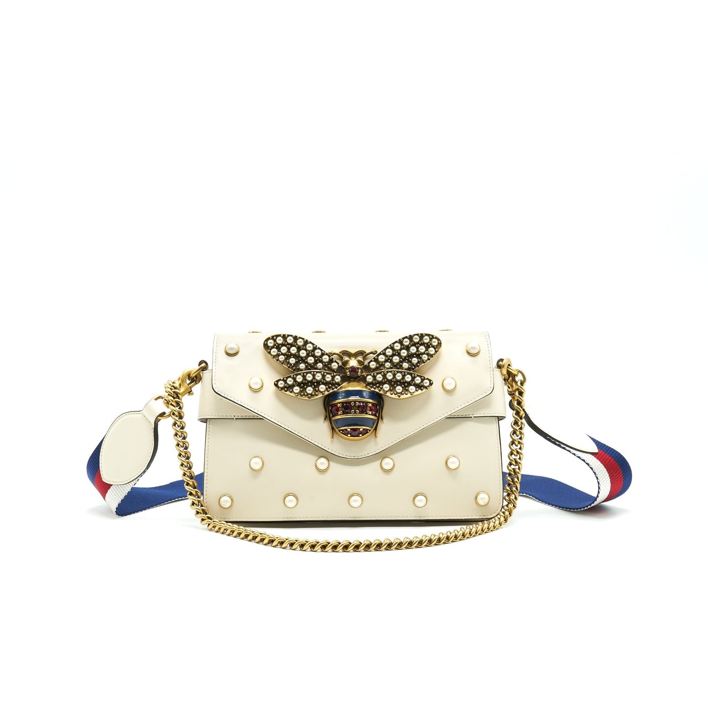 Gucci Embellished Broadway Bee Bag White Travel Bag