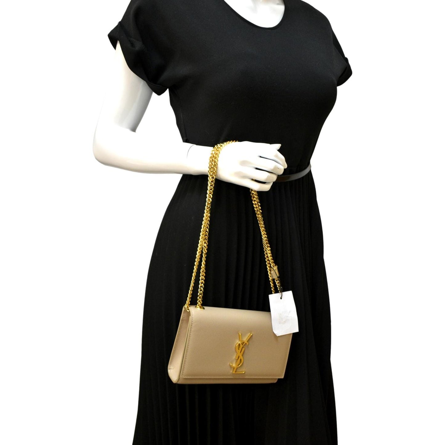 YSL Saint Laurent Saint Kate Clutch Crossbody Bag Leather Beige