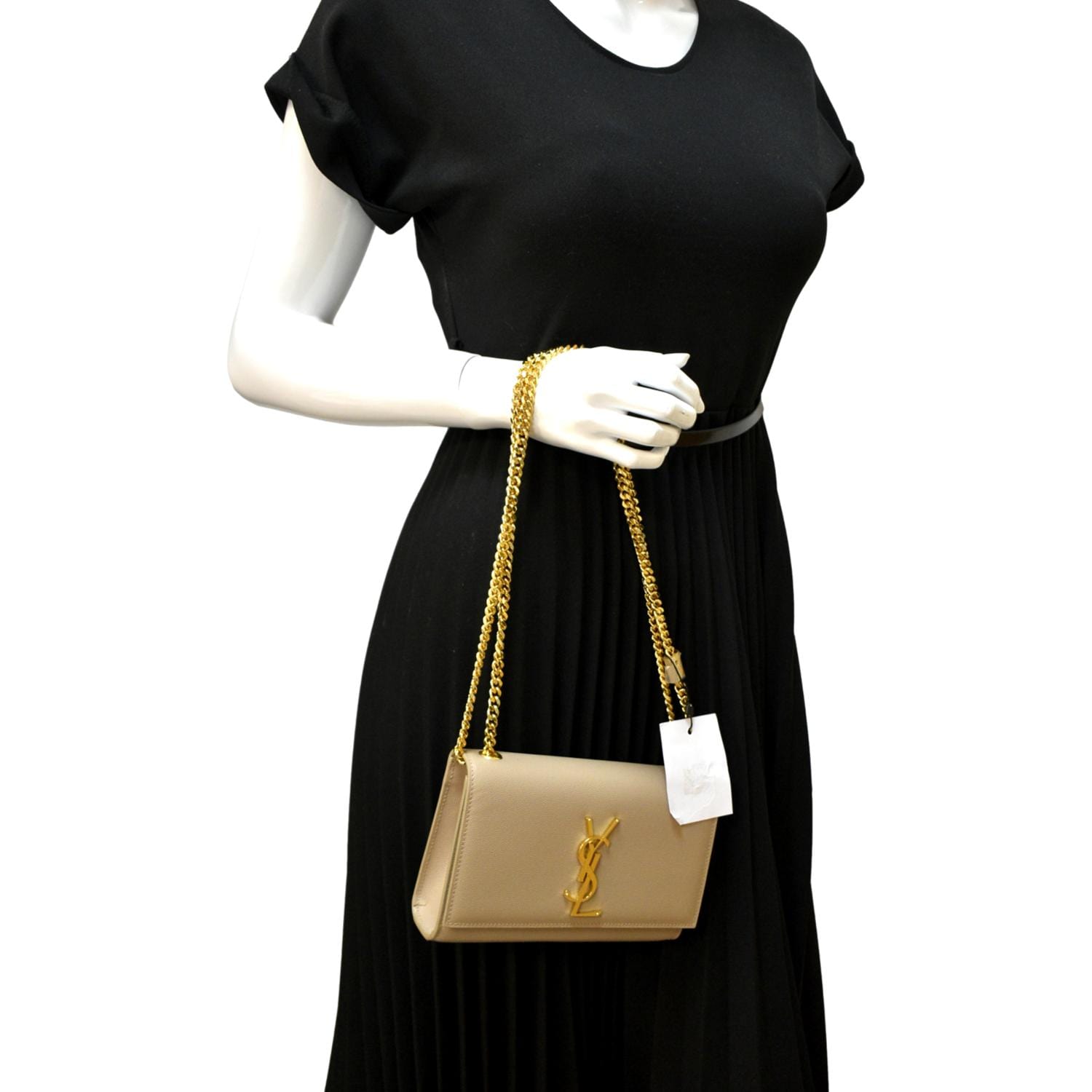 YSL Saint Laurent Saint Kate Clutch Crossbody Bag Leather Beige