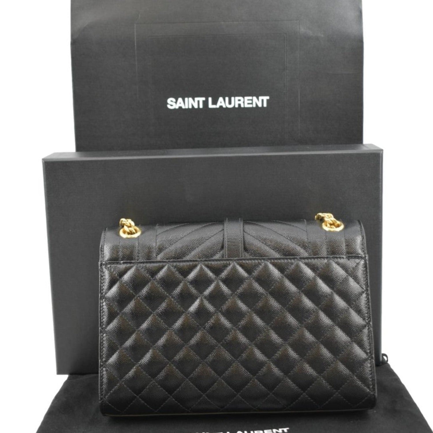 YSL Saint Laurent Yves Envelope Crossbody Bag Leather Matelasse Black