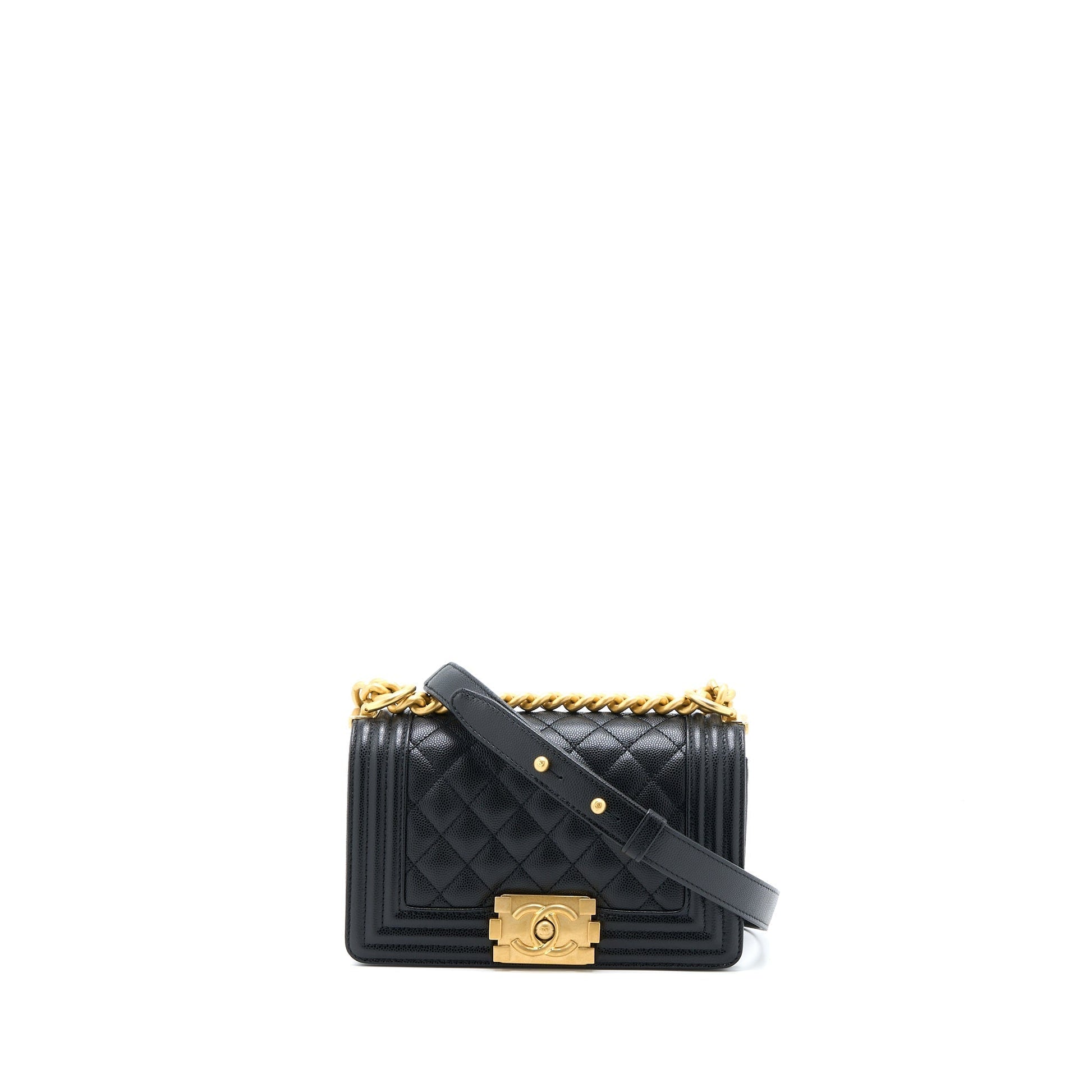 Chanel Boy Caviar Brushed GHW Microchip Black Small Handbag Ghw Microchip