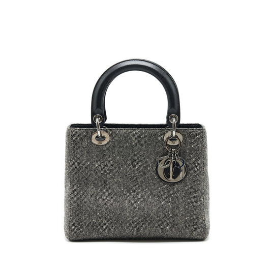Dior Lady Fabric Dark Grey Handbag Medium Travel Bag