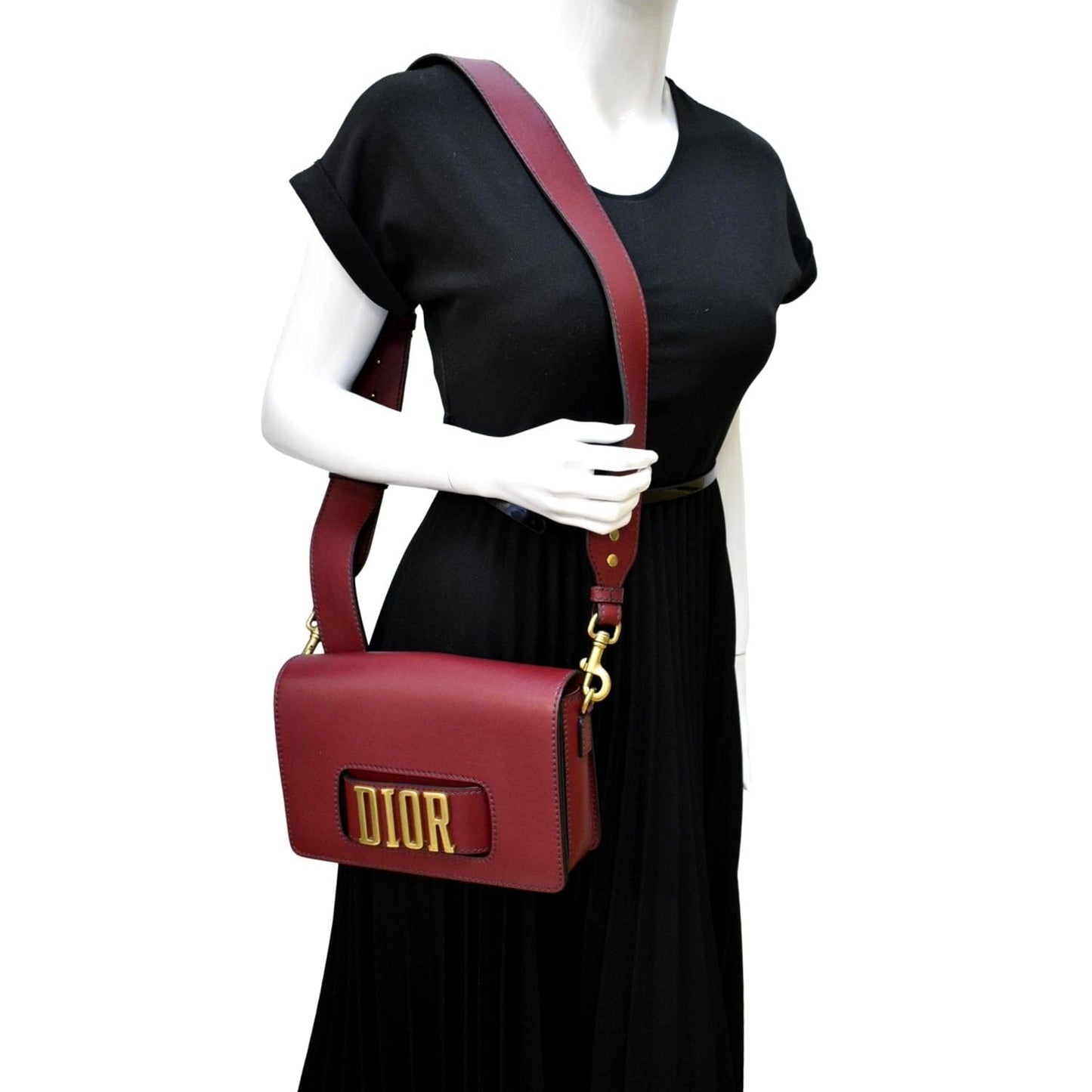 Dior Dio(R)Evolution Calfskin Shoulder Bag Dark Red Flap