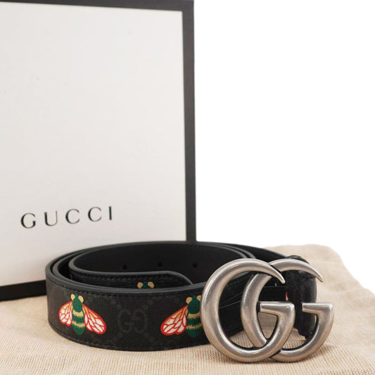 Gucci Double Buckle Marmont Bee Print Belt Handbag Leather Black Accessory