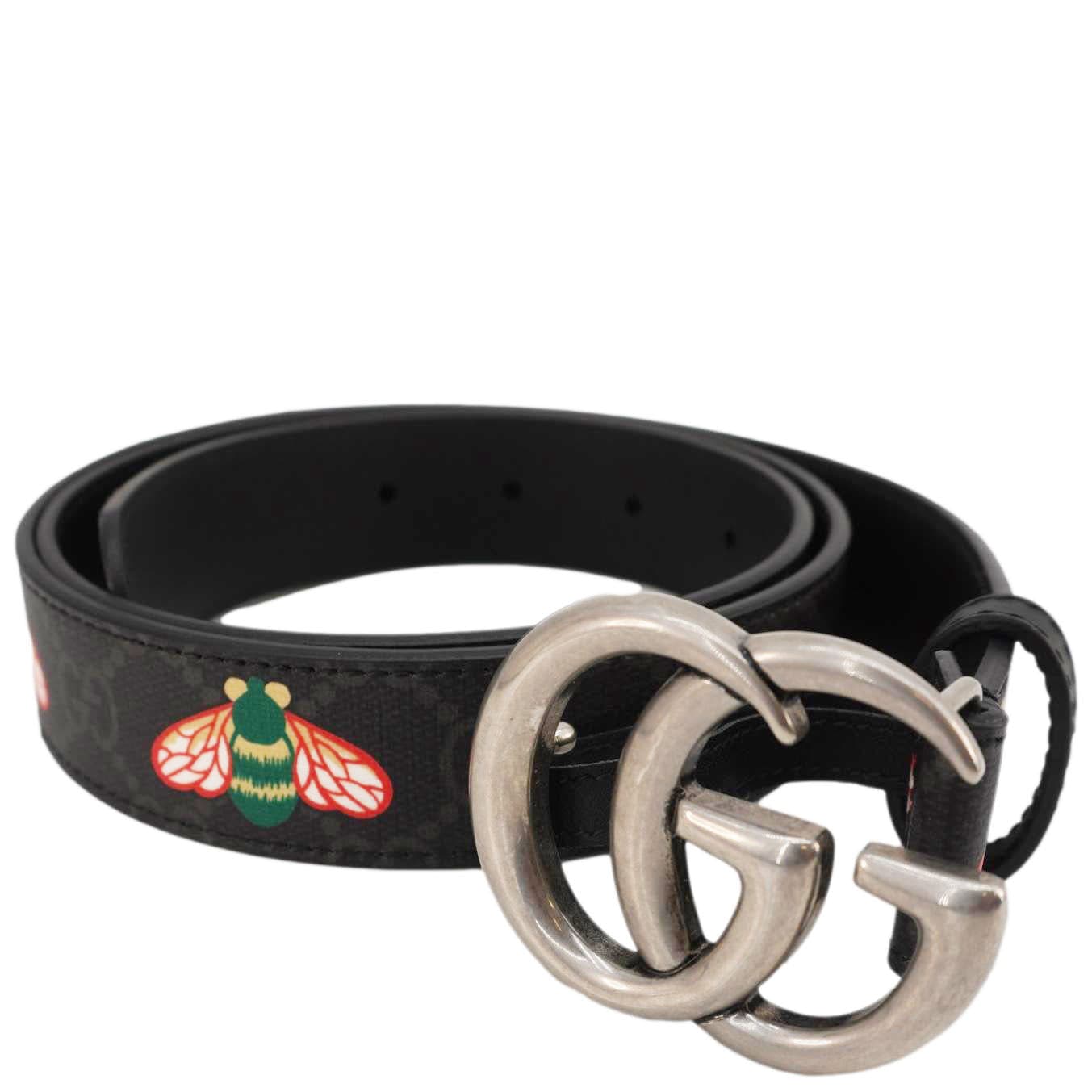 Gucci Double Buckle Marmont Bee Print Belt Handbag Leather Black Accessory