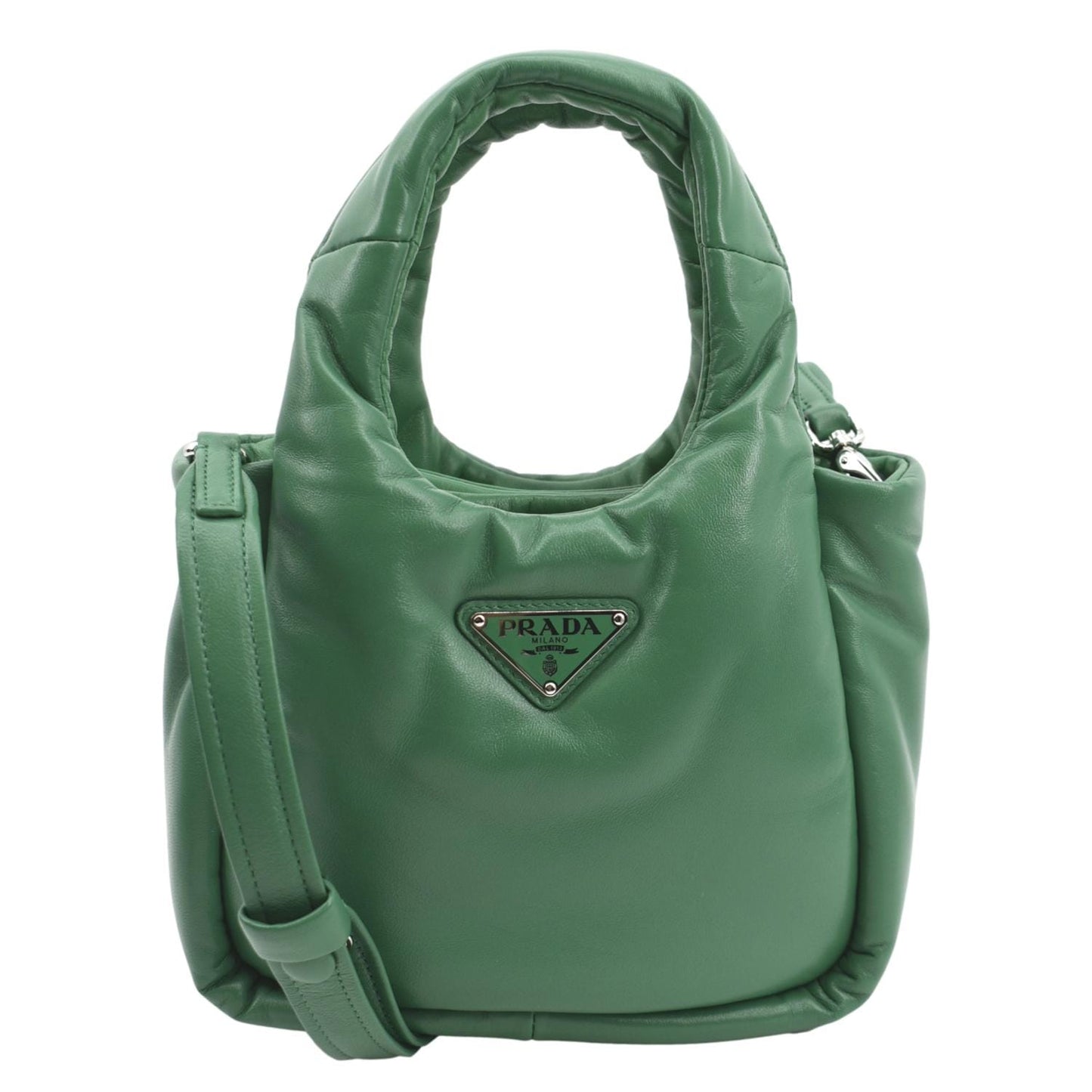 Prada Padded Soft Shoulder Bag Dark Leather Green Small