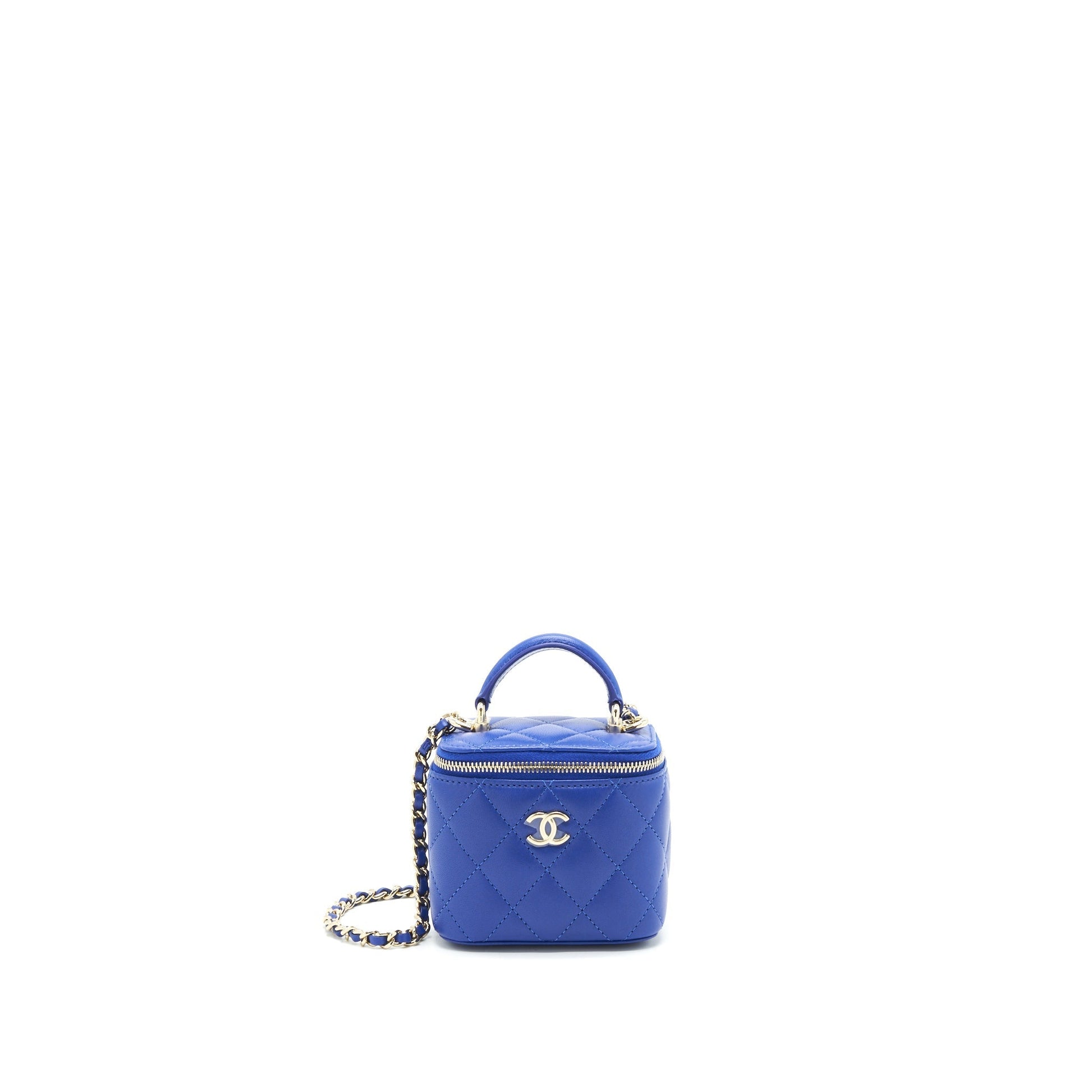 Chanel 21K Top handle Vanity LGHW Blue Mini Bag