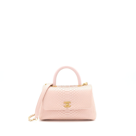 Chanel Coco Handle Python Light Brushed GHW Pink Small Leather Handbag