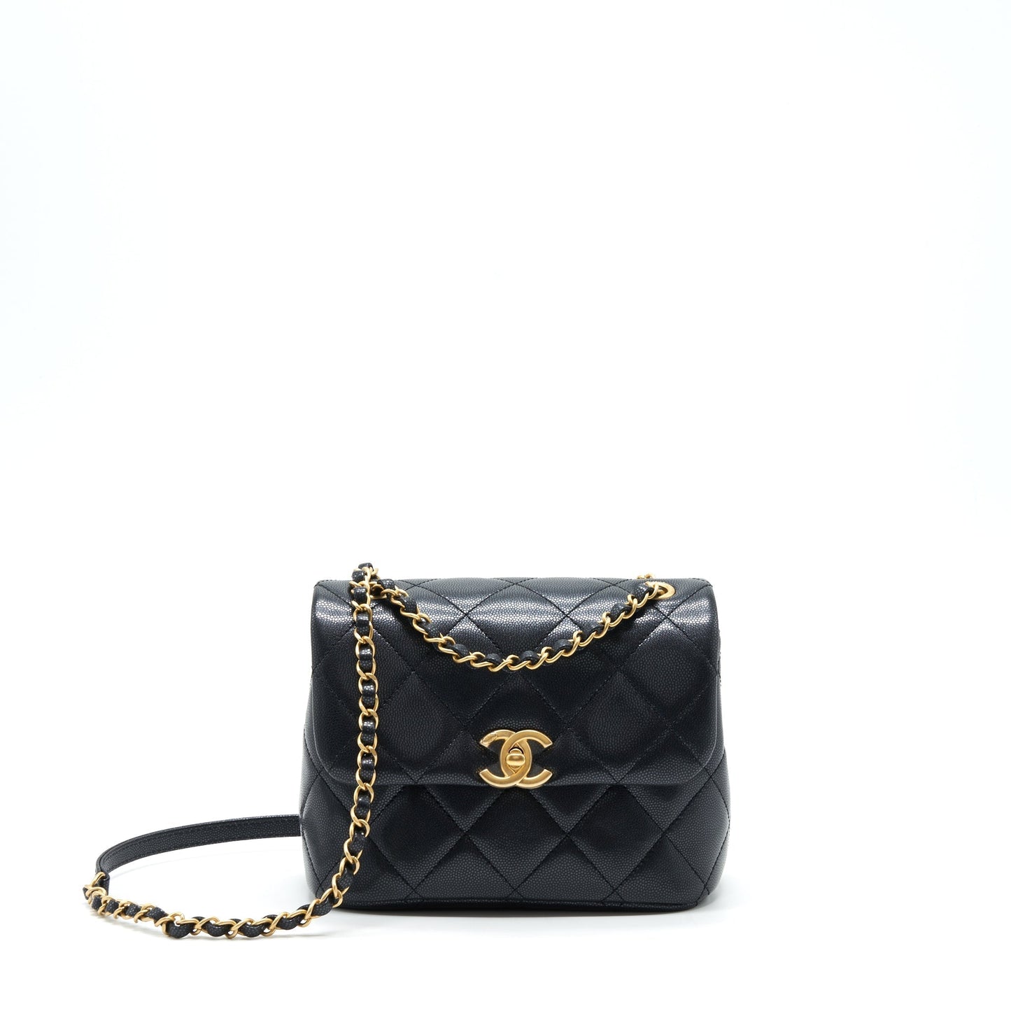 Chanel 22P New Square Flap Caviar GHW Black Shoulder Bag