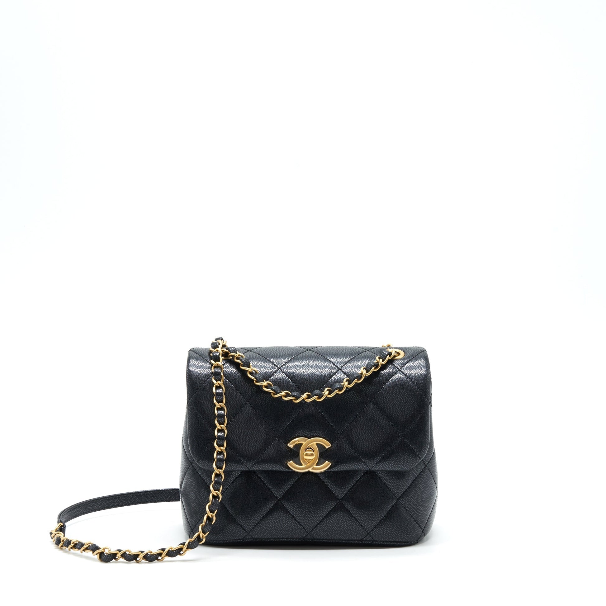 Chanel 22P New Square Flap Caviar Brushed Black Shoulder Bag
