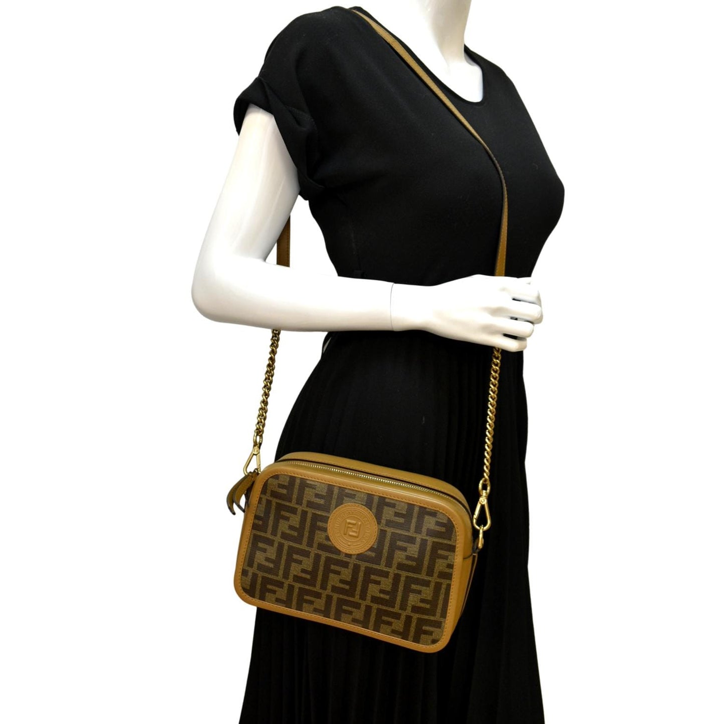 Fendi Ff Fabric Crossbody Camera Bag Tan Crossbody Bag