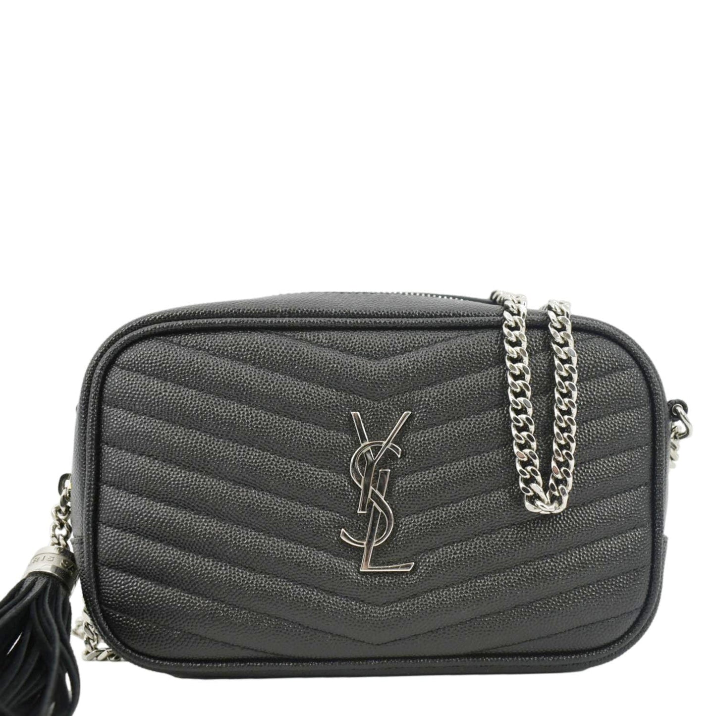 YSL Saint Laurent Yves Lou Chevron Camera Crossbody Bag Leather Black Camera Bag 10