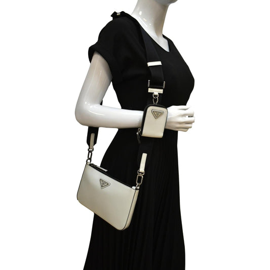 Prada Brushed Shoulder Bag Leather White