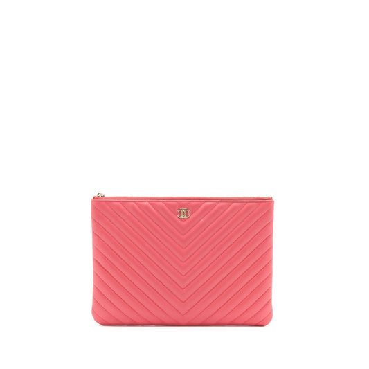 Chanel Chevron Lambskin LGHW Pink Clutch Bag