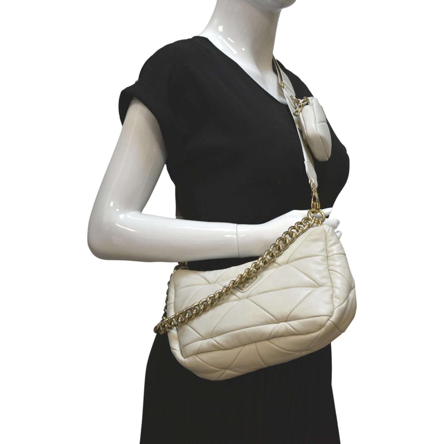 Patchwork System Nappa Shoulder Bag Leather White