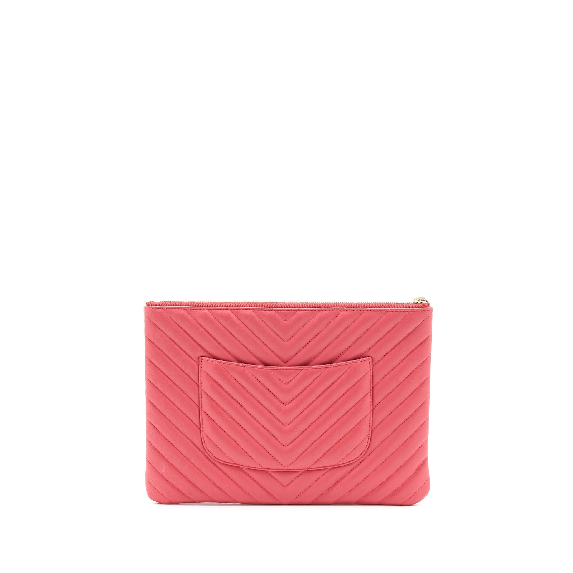 Chanel Chevron Lambskin LGHW Pink Clutch Bag