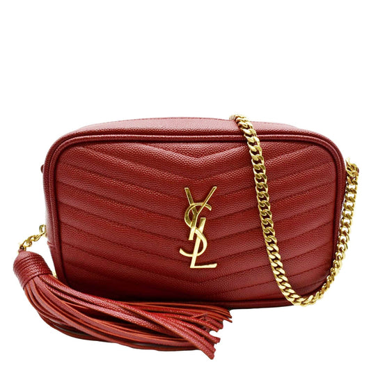YSL Saint Laurent Saint Lou Chevron Camera Crossbody Bag Leather Red Bag Small
