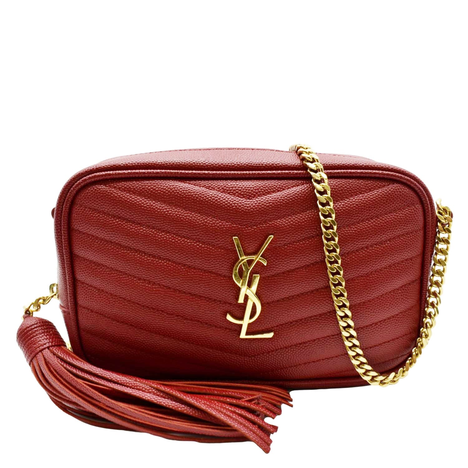YSL Saint Laurent Yves Lou Chevron Camera Crossbody Bag Leather Red Small Camera Bag Small
