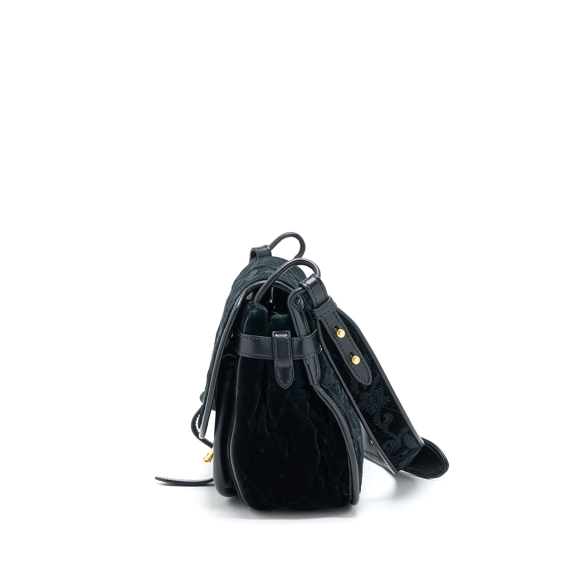 Prada Corsaire Hobo Purse Velvet Handbag Leather Black Travel Bag
